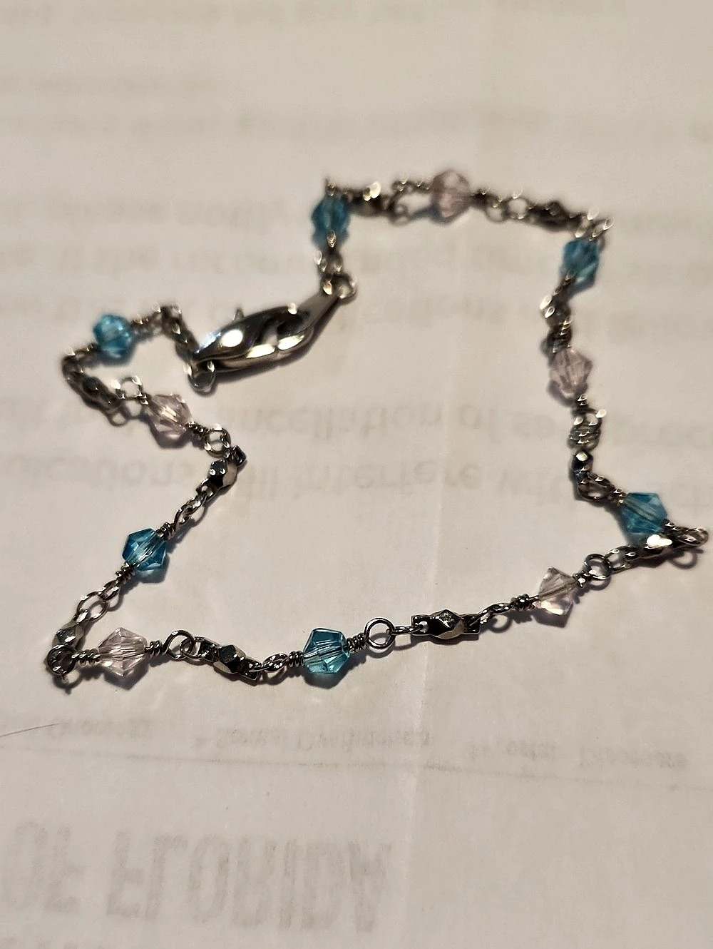 Beaded Chain ANKLET in Silver & Blue Like New
